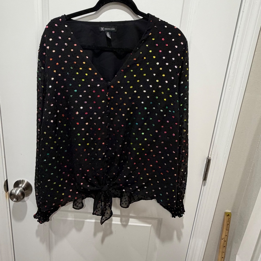 INC Womens Blouse Metallic Rainbow Clip Dot Black 3X